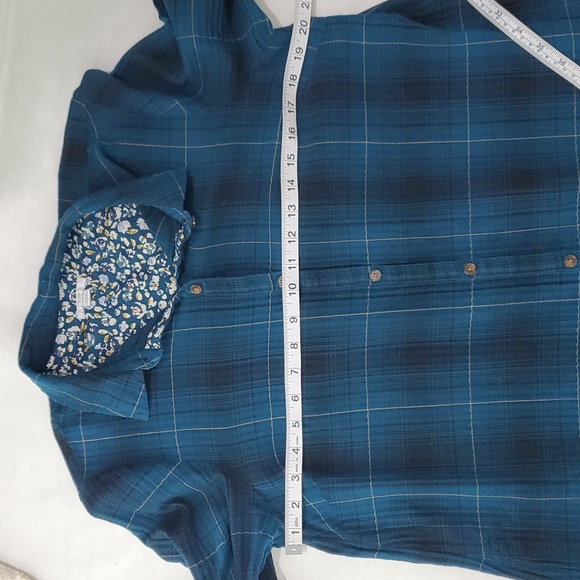 J. Jill Shirt Dress Plaid Floral Cotton Gauzy Button Front Flip Cuff Pockets MP - Picture 12 of 13